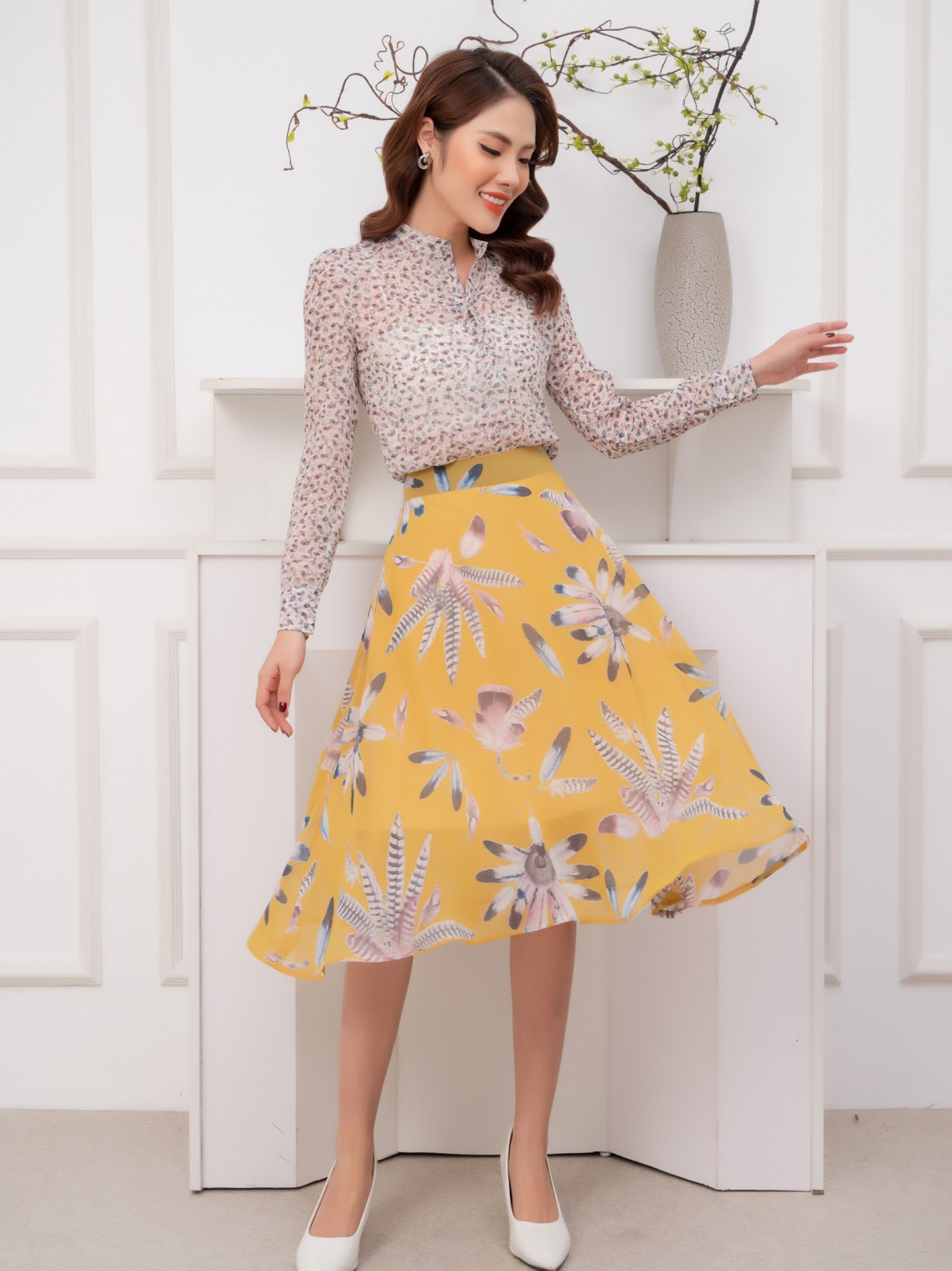 Chân váy xòe lông công  vàng size XL