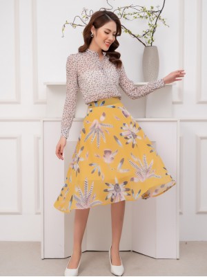 Chân váy xòe lông công  vàng size XL