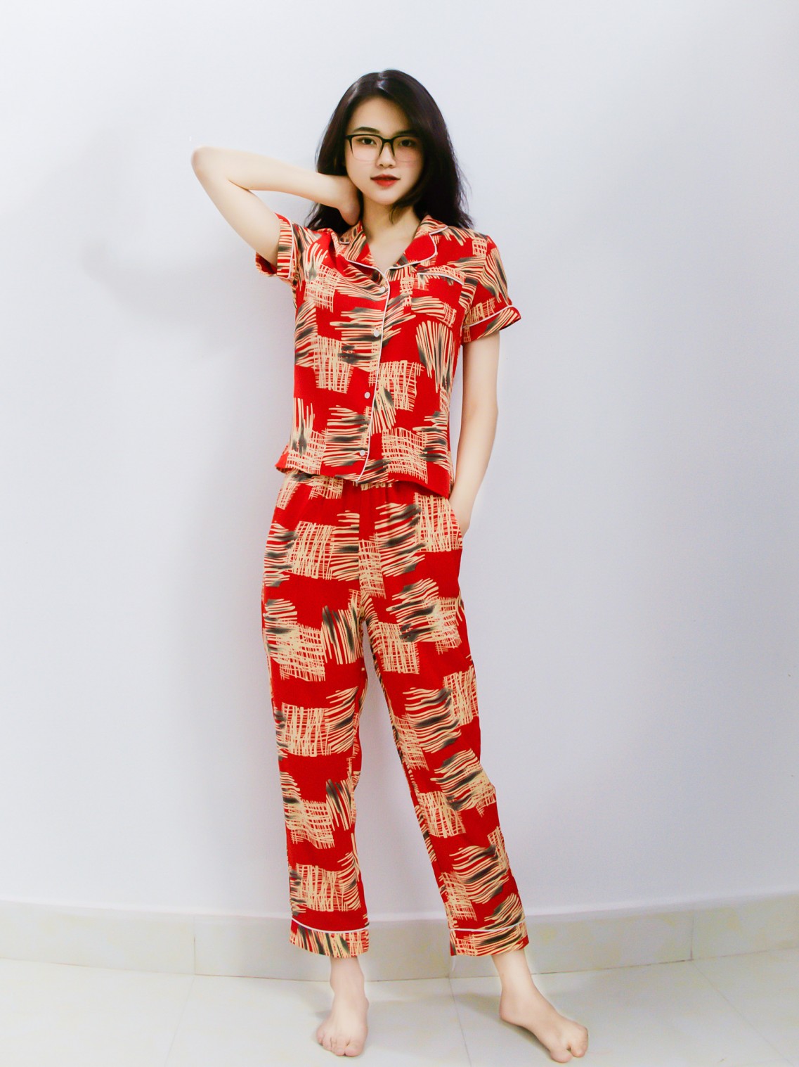 Bộ Pijama ngắn tay Đỏ M
