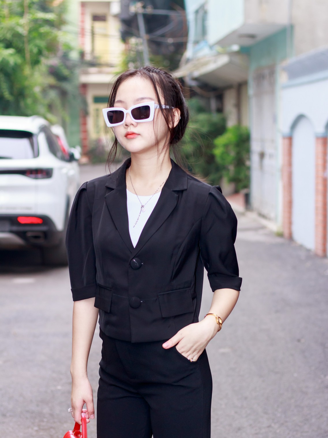 Áo Vest croptop tay lỡ Đen L