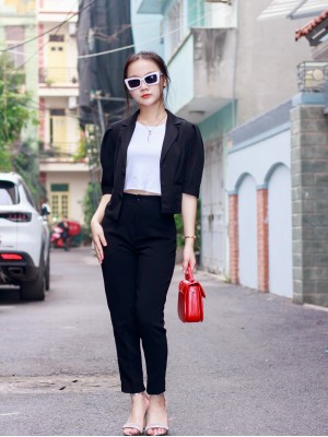 Áo Vest croptop tay lỡ Đen L