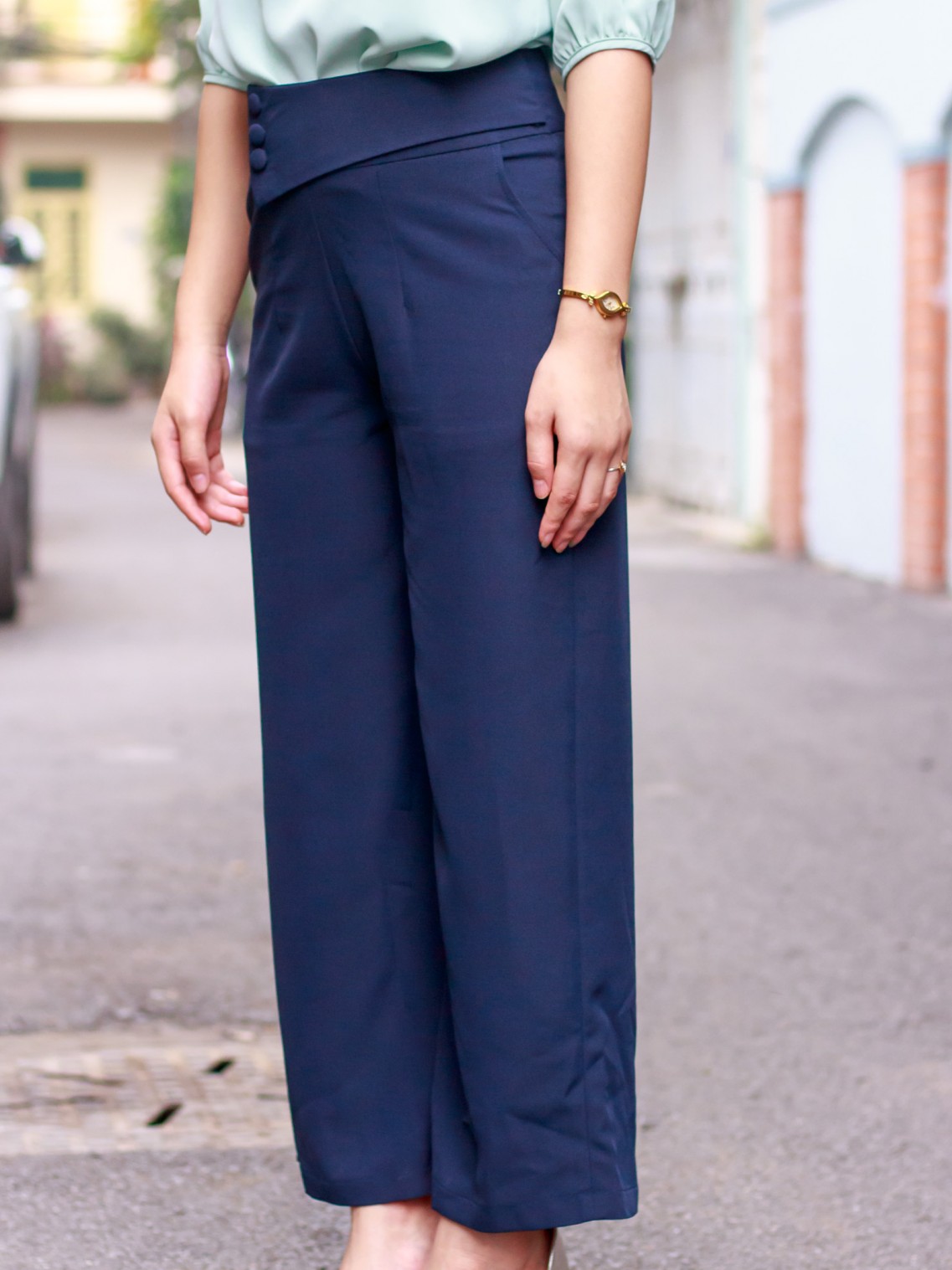 Quần suông Đai 3 cúc Xanh than  XL