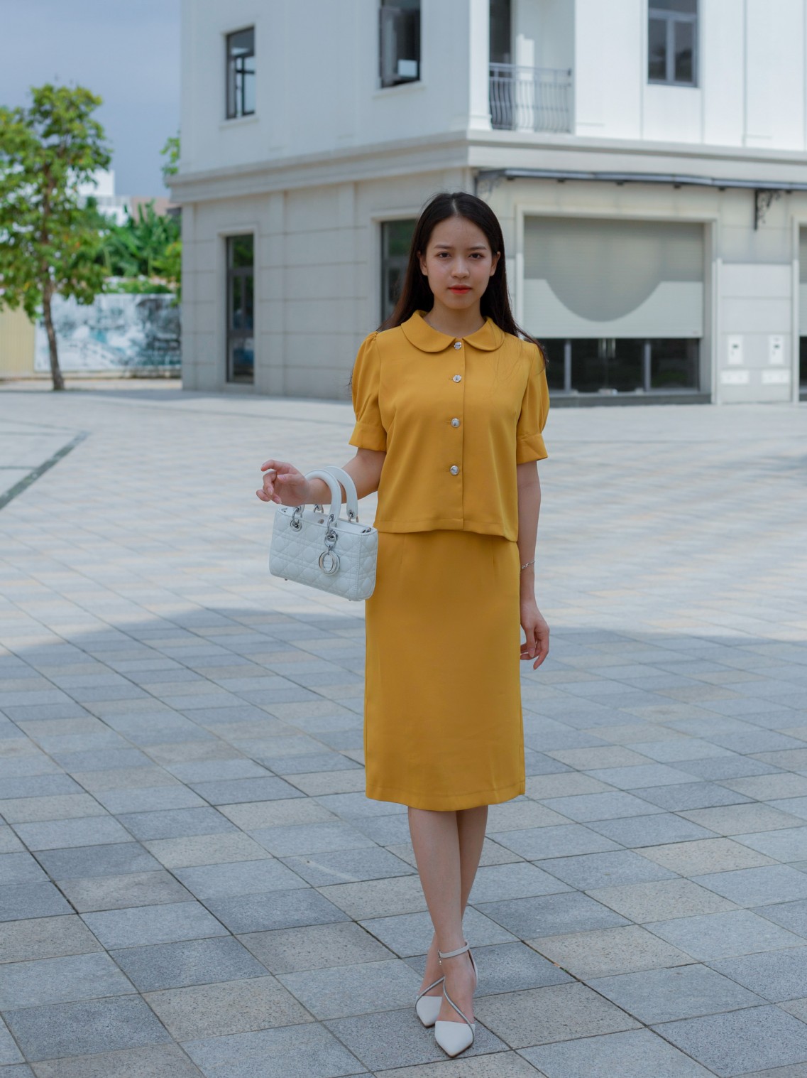 Set váy cổ tròn Vàng XL