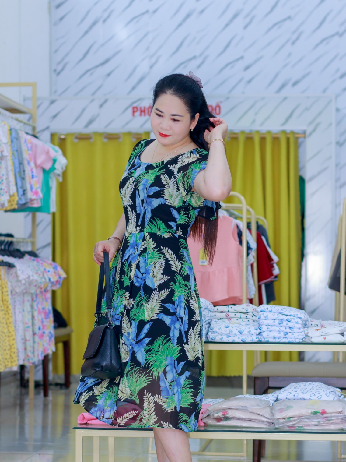 Váy Maxi cánh tiên Đen Xanh XL